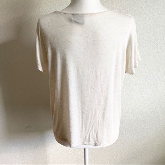 W5 Off White Front Tie Floral Embroidery Short Sleeve Top Stretch Relaxed M boho - Picture 6 of 8